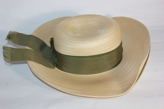 Vintage Loretta Originals Hat Straw Sun Hat W/Bow… - image 6