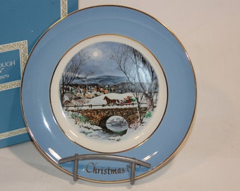 Vintage Blue and White Christmas Winter Scene Decorative Plate