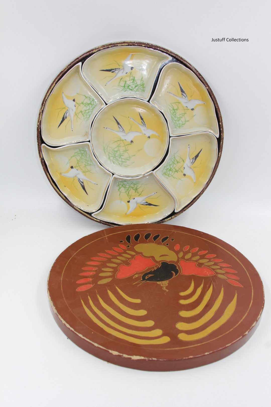 Vintage Japan Serving Set Yellow Sky With Bird Condiment Dish Set With ...