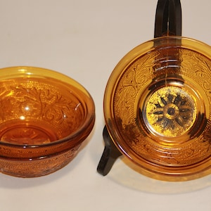 3 Tiara Indiana Sandwich Glass Amber small bowls 4 3/4&quot; berry dessert sherbert - Vintage Small Serving Dish Set - Vintage Ice cream Bowl Set