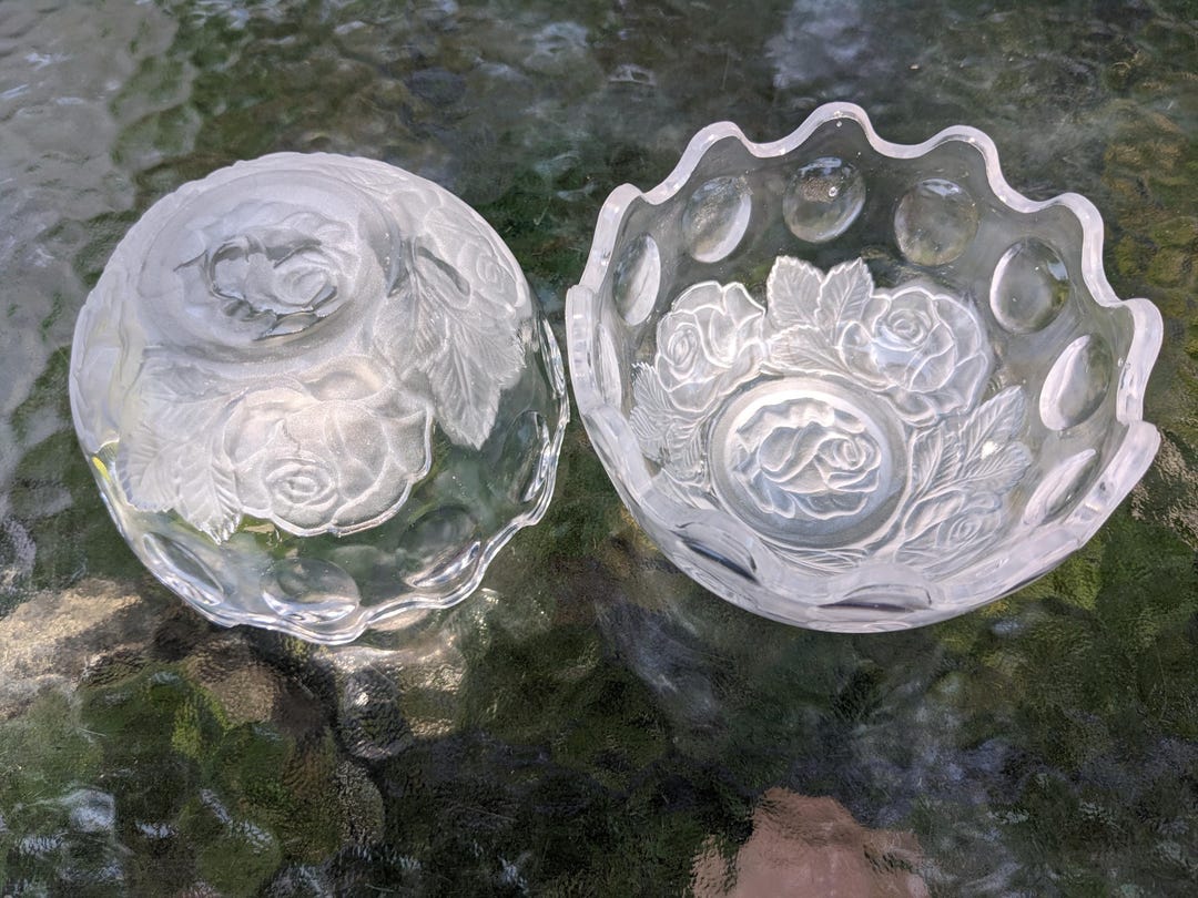 2 Vtg Mikasa Frosted Rose Glass Crystal Bowls With Scalloped Rims ...