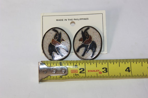 Vtg Elephant earrings made in Philippians - Unique Elephant Trunk up elephant Jewelry Knick Knack Gift for her - Vtg Oval Elephant earrings View 2