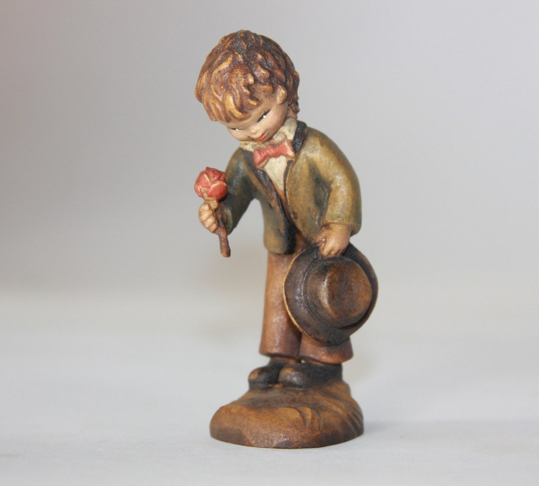 Vintage Anri Hand Carved Wooden Figurine Collectible - Anri Boy With ...