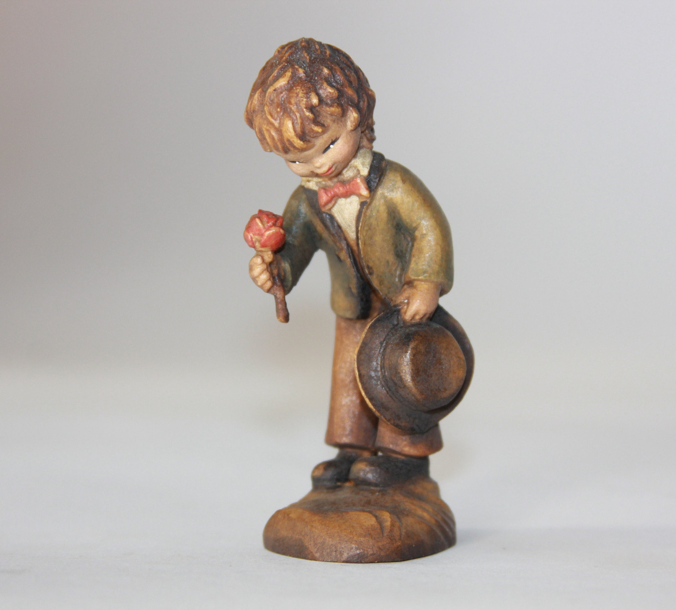 Vintage Anri Hand Carved Wooden Figurine Collectible - Anri Boy With ...