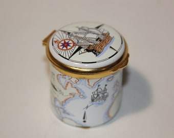 Jamestown settlement 1607 Old World Globe/ Navigator Enamel Trinket Box Sailing Ship - Map & Ship Trinket/pill box