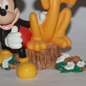 Vtg Disney Mickey Mouse And Pluto Figurine Figure Disney Collectible - Mickey and Pluto on Tree stump - Mickey mouse Collectible knick knack image 3