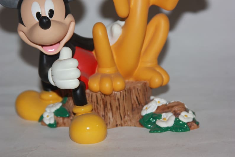 Vtg Disney Mickey Mouse And Pluto Figurine Figure Disney Collectible - Mickey and Pluto on Tree stump - Mickey mouse Collectible knick knack image 3