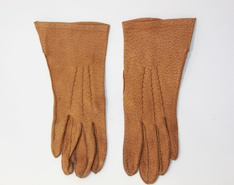 Vintage Leather Gloves Light Brown Beige Tan Table Cut San Francisco Womens Gloves Sz Small - Vintage Brown Leather Gloves - Fashion Gift