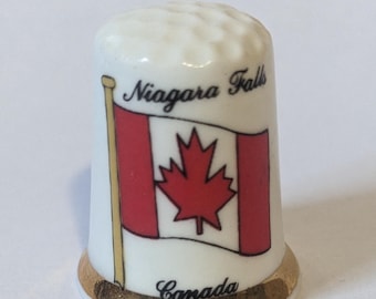 Vtg Canada Flag Thimble Porcelain Souvenir Thimble Niagara Fall Souvenir Thimble sewing knick knack gift Canadian collectible gift for her