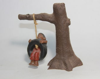 Vtg 1980 Buster Child/Kid On Tire Swing by Tree Figurine - Boy on tree Swing Child swinging on tire swing Figurine Knick Knack Gift for her
