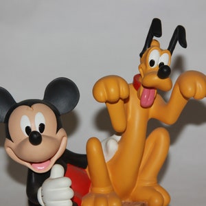 Vtg Disney Mickey Mouse And Pluto Figurine Figure Disney Collectible - Mickey and Pluto on Tree stump - Mickey mouse Collectible knick knack image 2