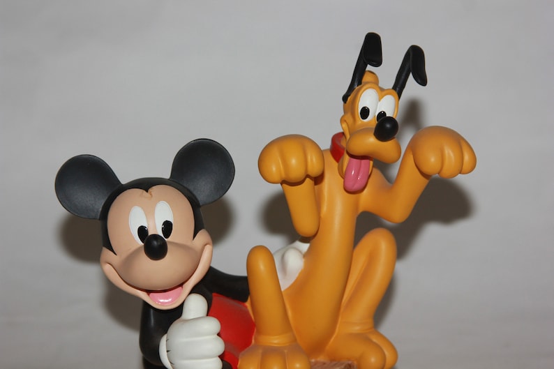 Vtg Disney Mickey Mouse And Pluto Figurine Figure Disney Collectible - Mickey and Pluto on Tree stump - Mickey mouse Collectible knick knack image 2