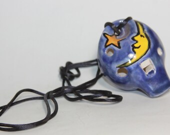 Vintage Blue With Moon & star Whistle - Signed - Night Sky loud Whistle - astronomy Gift - astronomy Decor - Star and Moon Knick Knack Gift