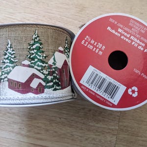 2 Christmas Ribbon Holiday 2.5&quot;x20ft Wired Ribbon Snow Country House Red Barn Burlap crafty present gift wrapping red and green holiday