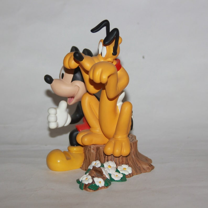 Vtg Disney Mickey Mouse And Pluto Figurine Figure Disney Collectible - Mickey and Pluto on Tree stump - Mickey mouse Collectible knick knack image 4