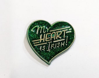 Vtg Irish Pin My heart is Irish Green Glitter Heart Brooch St Patty Patricks Day Irish Holiday Brooch Gift St Patricks Day Irish Gift St pat