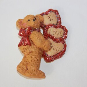 Vtg Valentines day Pin brooch - Vtg Teddy Bear Pin - Teddy bear w/Hearts I love you pin Valentines day knick knack Mothers Day gift Love pin