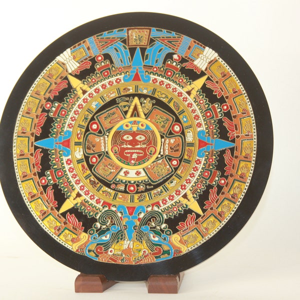 1970s The Sun Stone Or Aztec Calendar VTG Mexican art print Robert Sieck Flandes - Vintage Aztec  Wall Decor art - Mexican Art Wall Decor