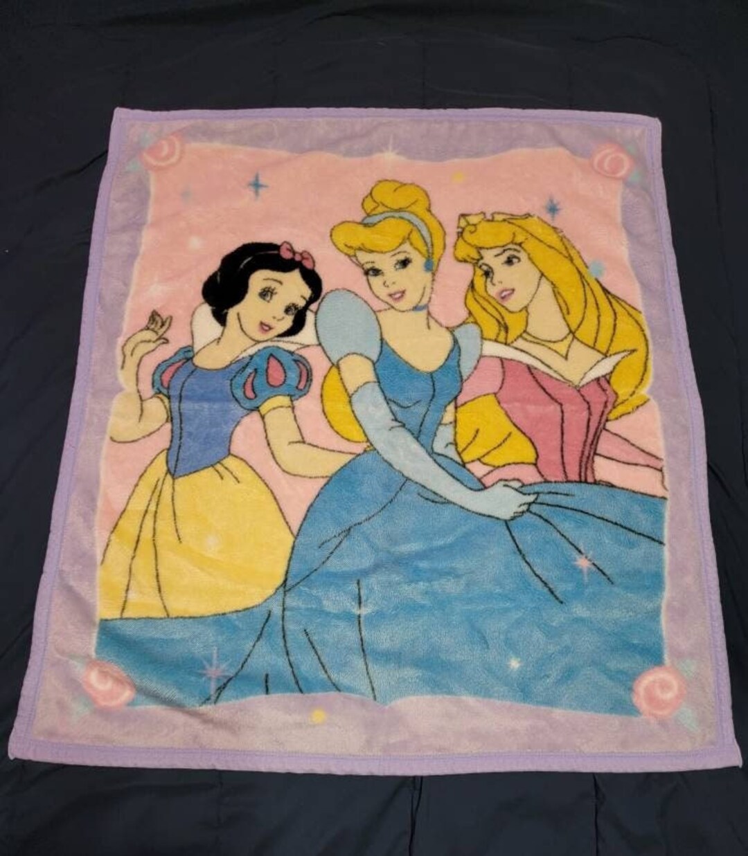 Vtg Disney Princess Throw Baby Blanket Snow White Cinderella Sleeping