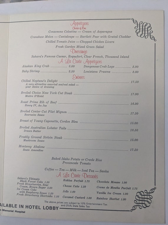 RARE Vtg Elvis Presley Souvenir Menu 1970s Vintage Del