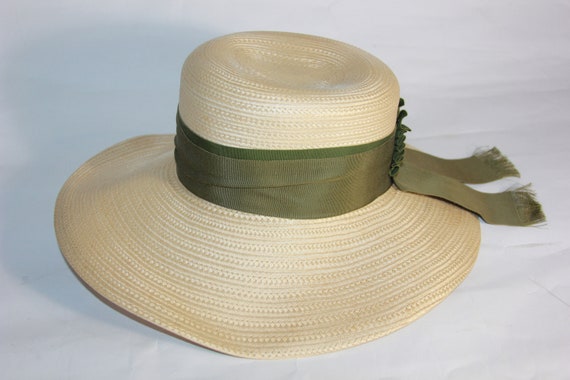 Vintage Loretta Originals Hat Straw Sun Hat W/Bow… - image 4