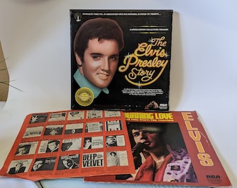 Vtg  Elvis Presley Story Record Set Burning Love Set Mix Lot 7 Records Memabilia Collectible Elvis memorabilia knick knack gift  bar decor