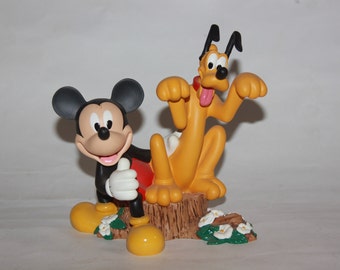 Vtg Disney Mickey Mouse And Pluto Figurine Figure Disney Collectible - Mickey and Pluto on Tree stump - Mickey mouse Collectible knick knack