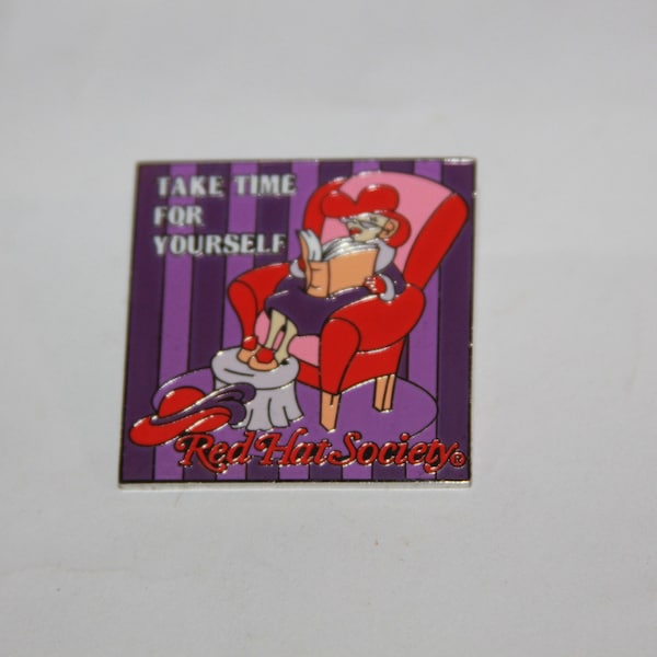 Vintage 2000 RED HAT SOCIETY Lapel Pin Take Time for Yourself Woman Reading Pin - Red Hat Society Collectible Gift - Red Hat Society Gift