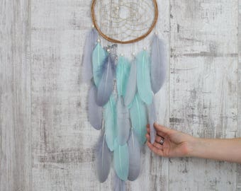 Long Mint and Gray Dreamcatcher - Color Choice - Boho Girls Boys DreamCatcher Wall Hanging Baby Tribal Crib New Baby nursery