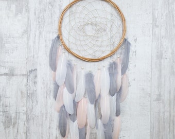 Blush Pink and Gray Feather Dream Catcher - Color Choice - Boho Girls Boys DreamCatcher Wall Hanging Baby Tribal Crib Baby Feathers New Baby