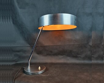 Vintage DESK LAMP - Varnished polybrushed steel base and globe - Chromed vertical axis