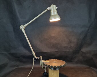 Industrial workshop lamp with two adjustable arms on clamp/vice base Hammered metallic brown paint
