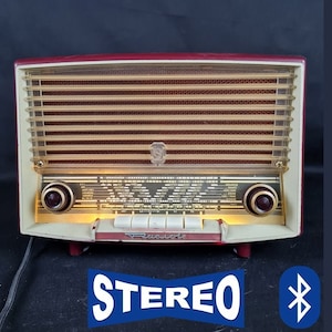 Único altavoz bluetooth ESTÉREO basado en una radio de transistores de baquelita vintage Bordeaux Radiola