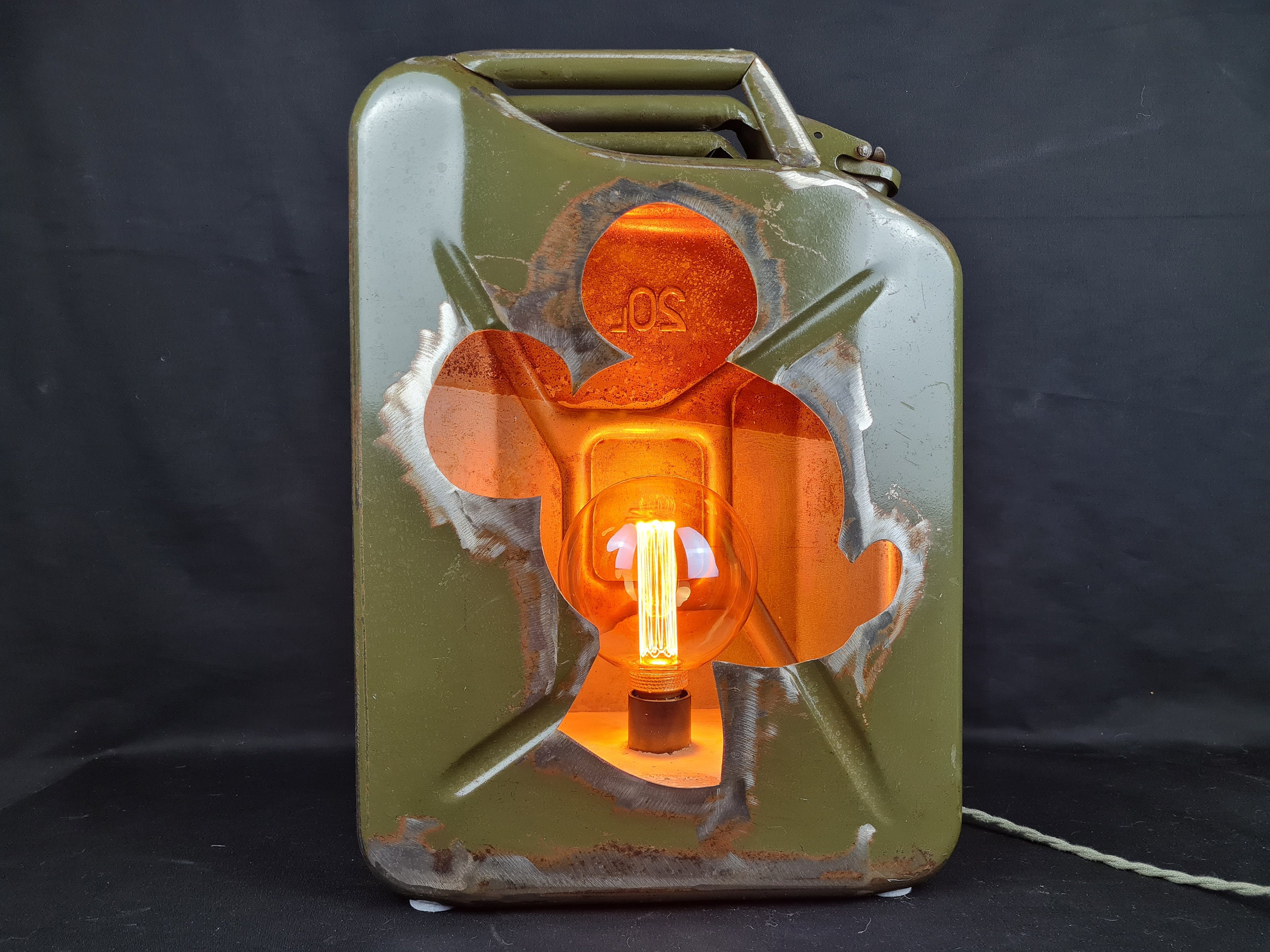 Army Green & Steel Vintage Jerry Can Decorative Lamp With MICKEY Cutout