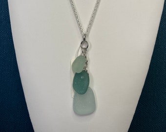 Beach glass pendant necklace made of sea glass on a Sterling Silver plated 20” chain