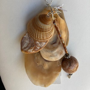 Sea shell pendant necklace, ocean shells clustered, dyed Magnesite, Swarovski crystals on Sterling plated 20&quot; loop chain