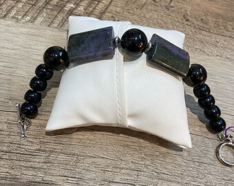 Mens Obsession, black Jasper, and Jasper bracelet with Sterling silver toggle