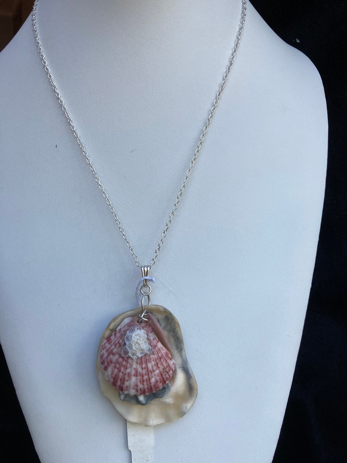Sea Shell Pendant Necklace, Sea Shell Clustered Pendant on a Sterling ...