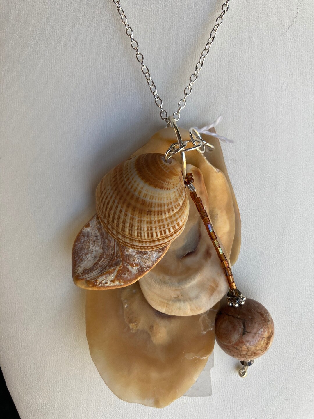 Sea Shell Pendant Necklace, Ocean Shells Clustered, Dyed Magnesite