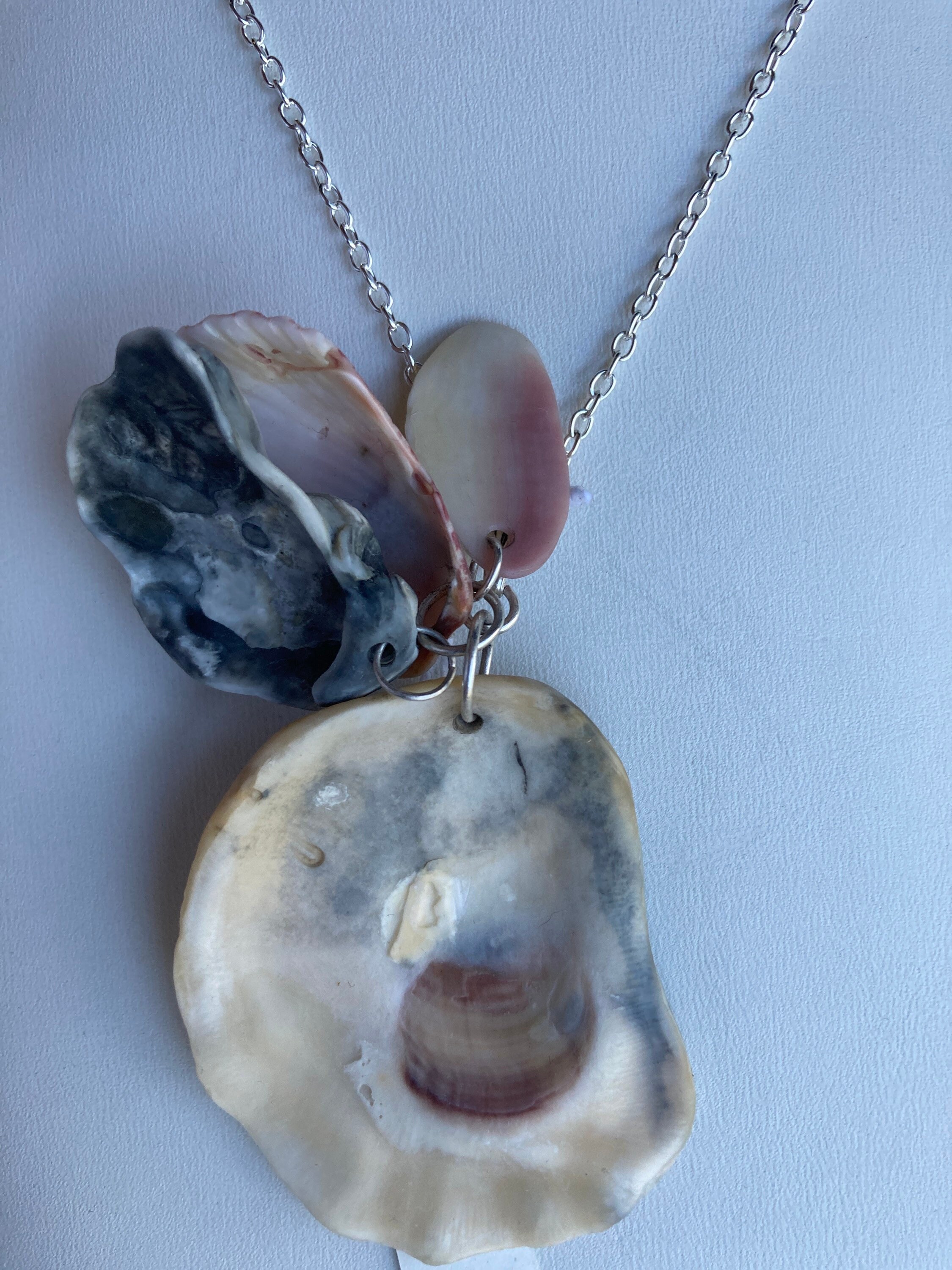 Sea Shell Pendant Necklace, Sea Shell Clustered Pendant on a Sterling ...