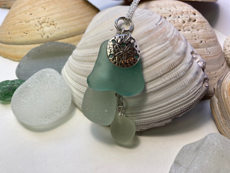 Beach glass pendant necklace made of sea glass on a Sterling Silver plated 20 chain image 2