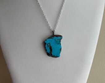 Kingman Arizona, blue turquoise pendant with Sterling silver bail, on a sterling silver plated 20" cable chain!