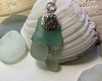 Beach glass pendant necklace made of sea glass on a Sterling Silver plated 20” chain