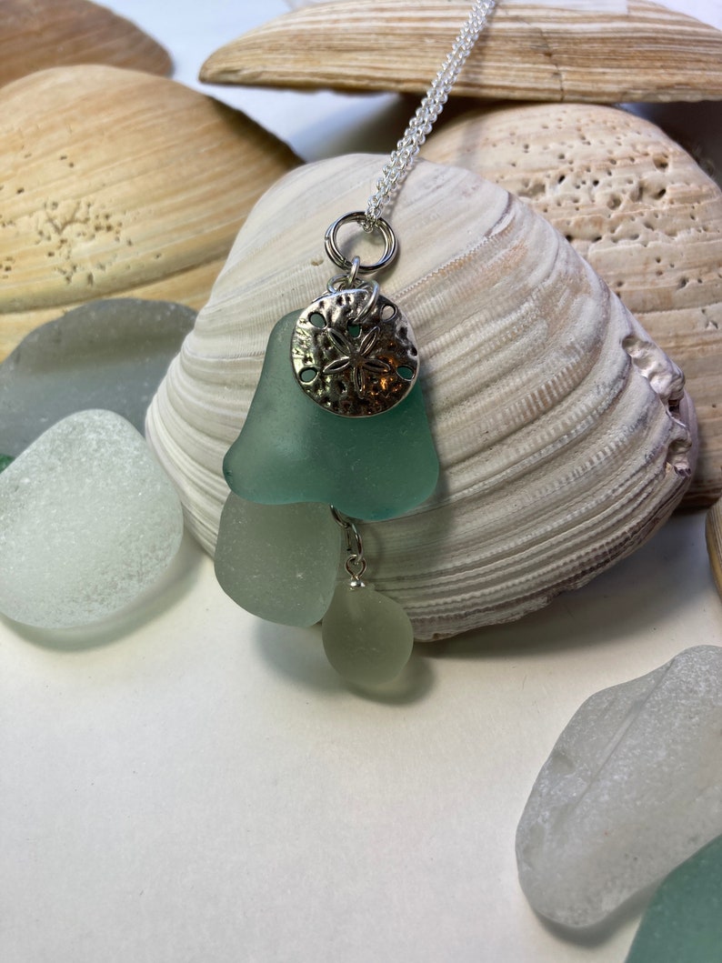 Beach glass pendant necklace made of sea glass on a Sterling Silver plated 20 chain image 1