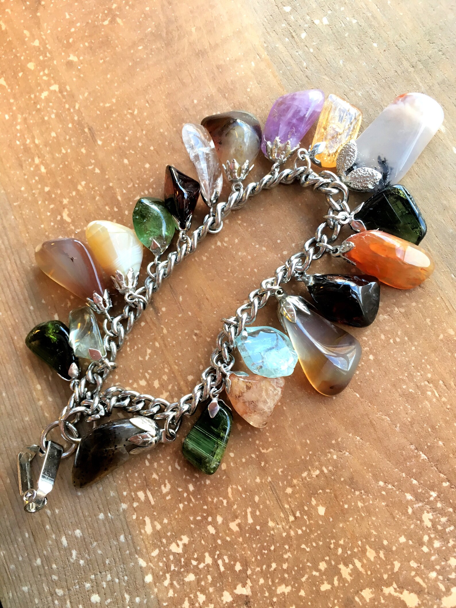 Polished Agate Natural stone charms with 1 Amethyst and a Etsy