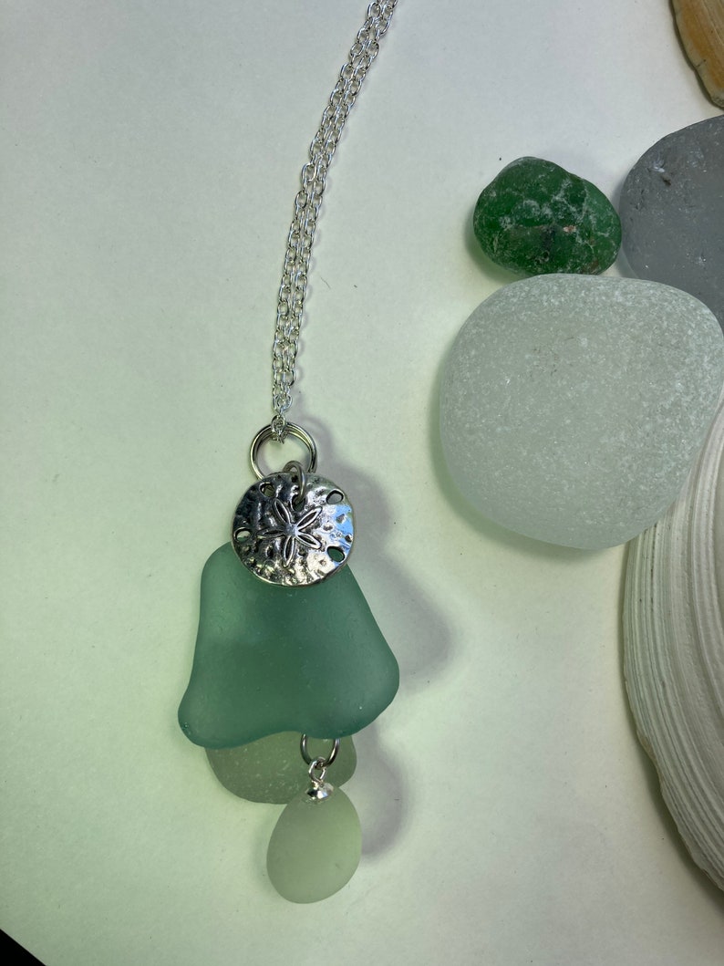 Beach glass pendant necklace made of sea glass on a Sterling Silver plated 20 chain image 5