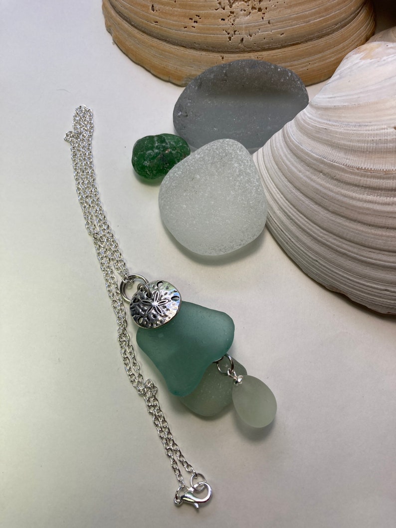 Beach glass pendant necklace made of sea glass on a Sterling Silver plated 20 chain image 8