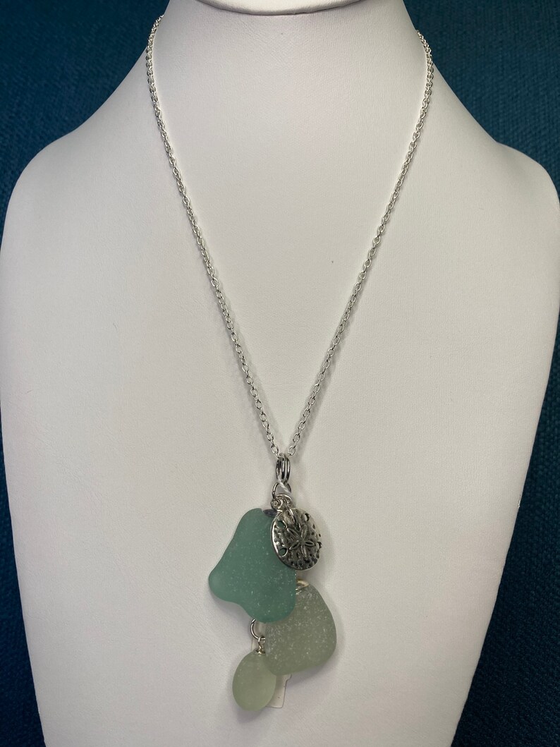 Beach glass pendant necklace made of sea glass on a Sterling Silver plated 20 chain image 3