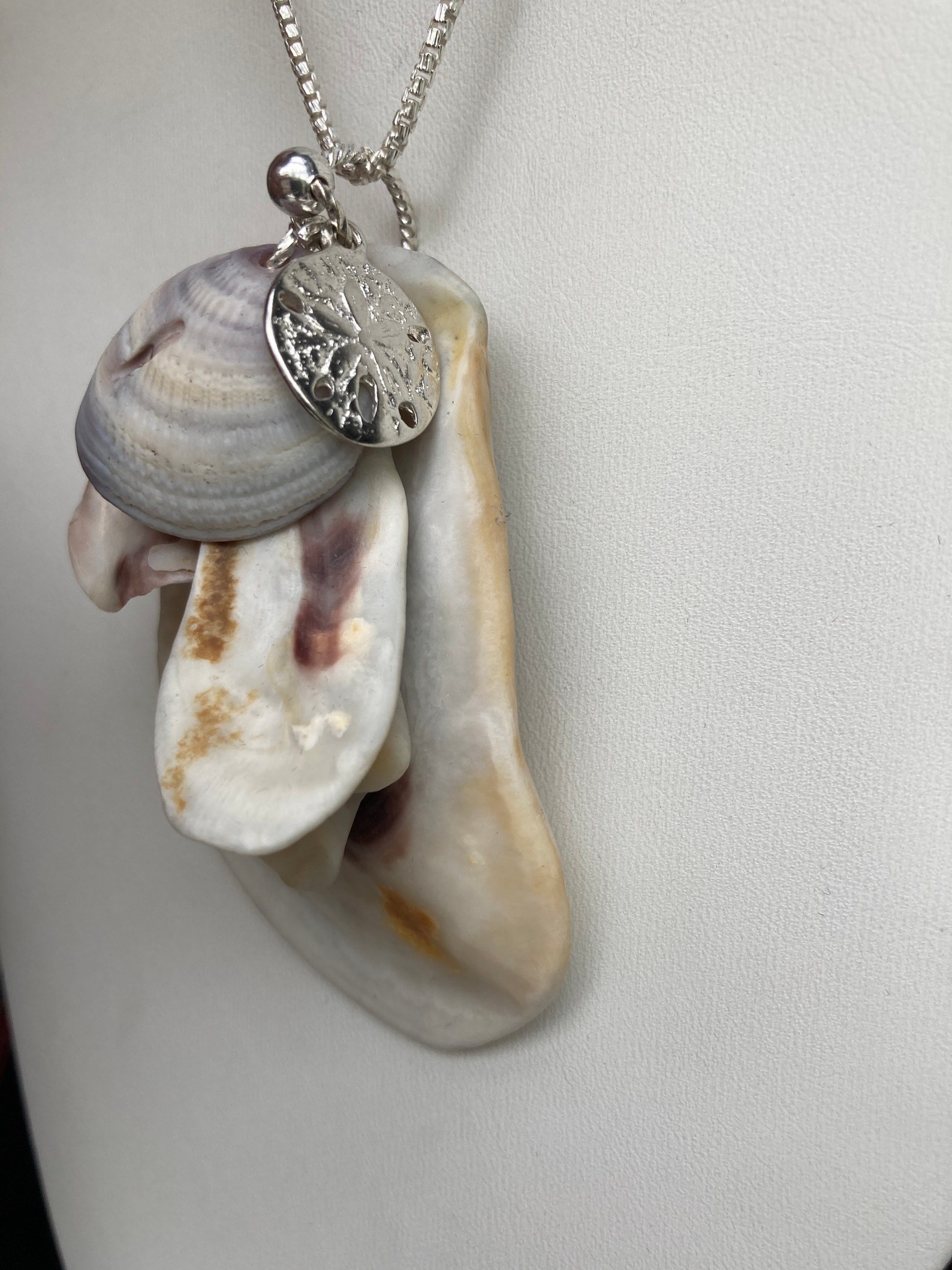 Shell Decorated Chain Sea Shell Pendant Necklace, Ocean Shells Clustered With a Sterling ...