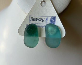 Spain Seaglass earrings, teal blue seaglass on sterling silver studs